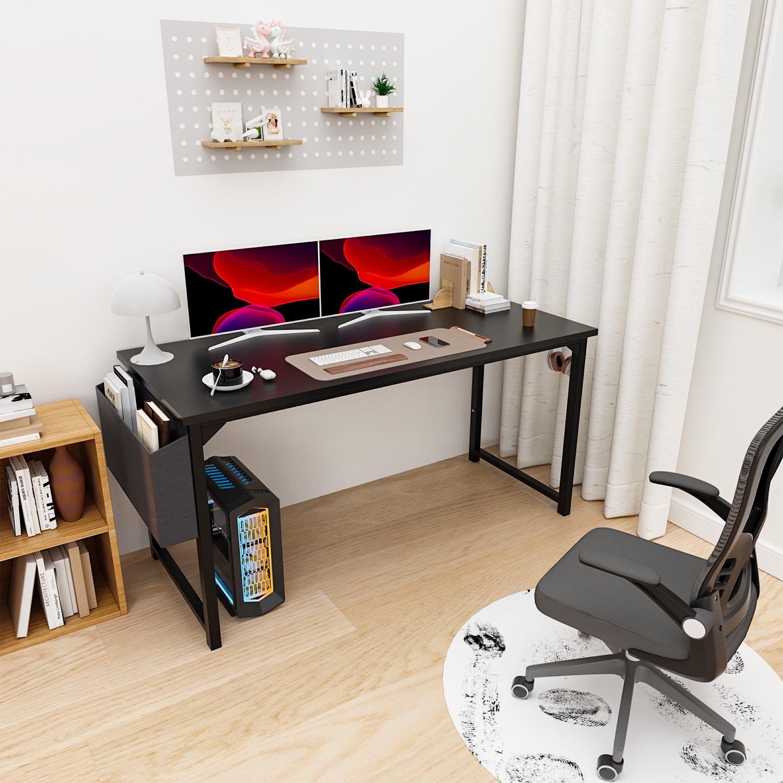 MAYEERTY 63 Inch Writing Desk with Fabric Drawers & Storage Bag, Modern Home Office Desk,Black