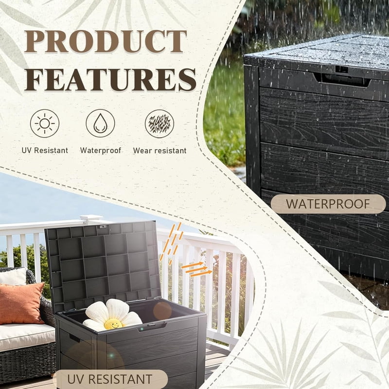 35-Gallon Waterproof Resin Deck Box, Lockable Outdoor Storage Bin & Seat for Patio