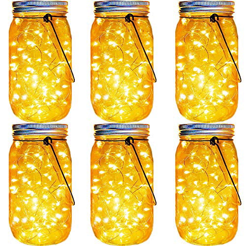 Mason Jars/Handles Included Solar Mason Jar Lights,6 Pack 30 Led Fairy Hanging Jar Lights,Solar Lanterns for Outdoor Patio Party Garden Wedding Decor Lights