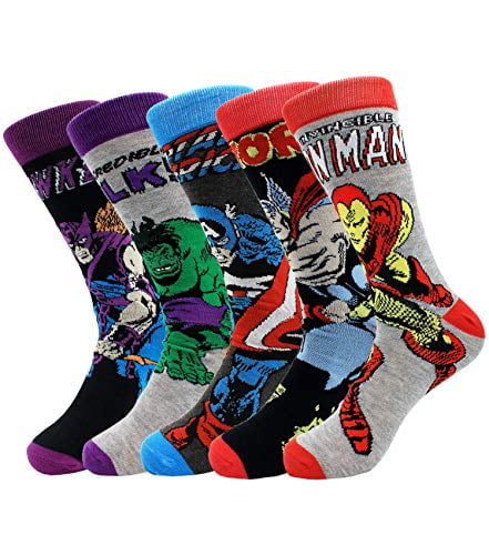 Mens Guys Multipack 4 Pairs Marvel Comic Book Hero Socks Spiderman Hulk Avengers 