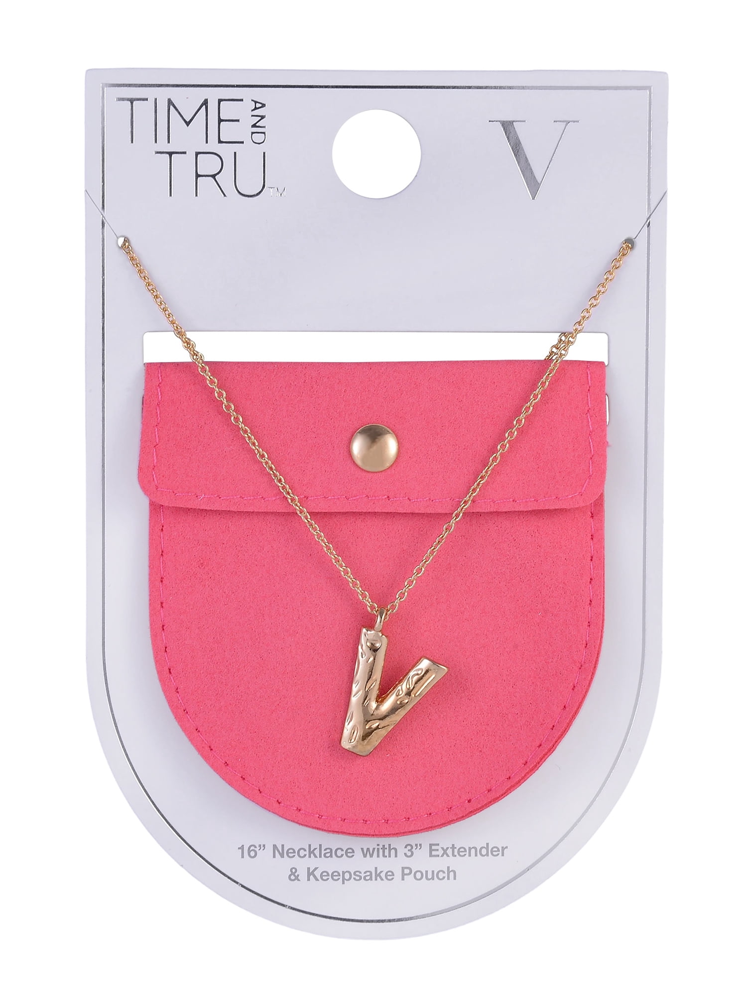 Time and Tru Goldtone Hammered Initial "V" Pendant Necklace