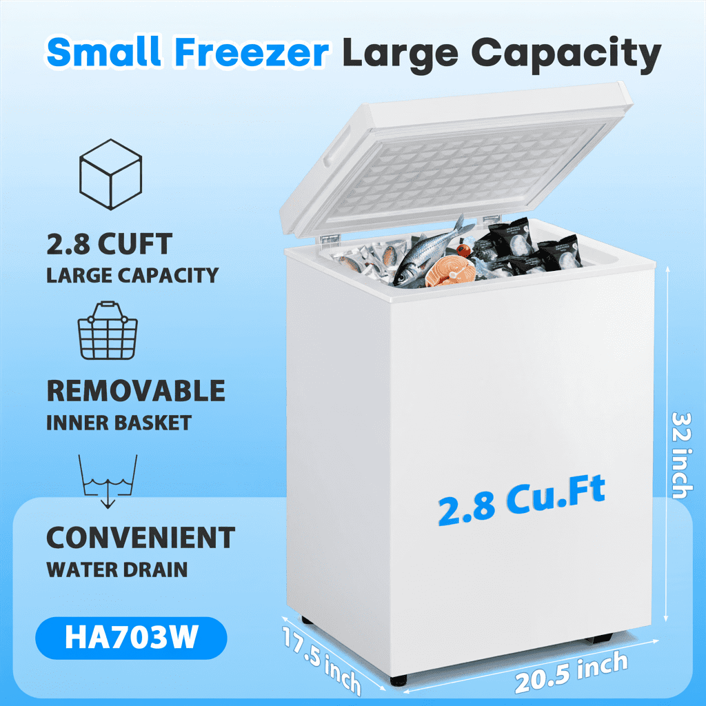 DIMEDEAL 2.8 Cu.Ft Chest Freezer, Compact Mini Deep Freezer with 7 Temp Settings & Removable Basket, Top Door Free-Standing Freezer for Home, Dorm, Garage, Office, Apartment & Basement