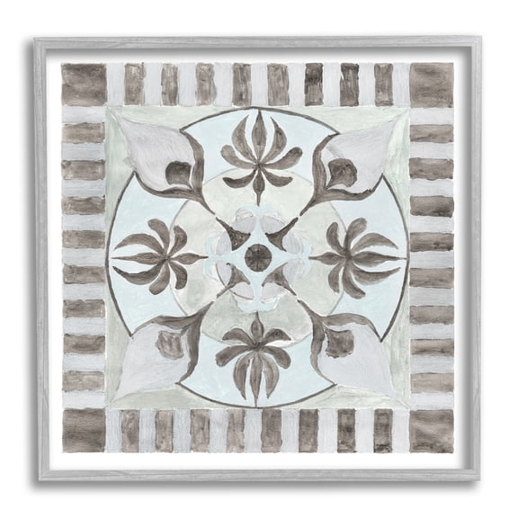 Stupell Industries Bohemian Floral Symmetry Pattern Abstract Painting Gray Framed Art Print Wall Art