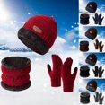 thumbnail image 2 of Winter Scarf for Men with Beanie Hat and Gloves SetSeasonal Warm Three Piece Hat Bib Gloves Scarf And Fleece Cycling Screen Knitted Hat, 2 of 4
