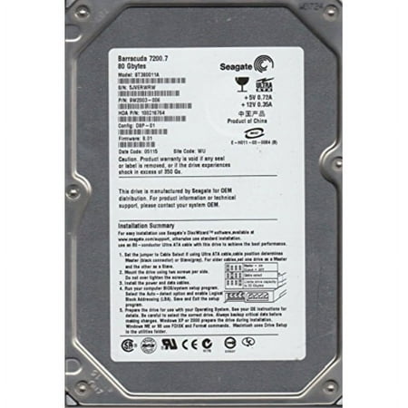 st380011a, 5jv, wu, pn 9w2003-006, fw 8.01, seagate 80gb ide 3.5 hard drive