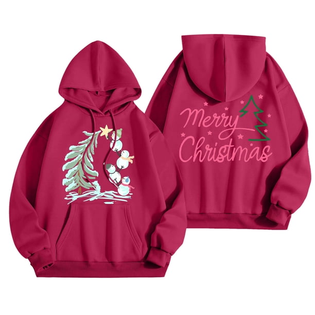 WILLBEST Sudadera Larga para Mujer Merry Christmas Hoodie For Women Funny Christmas Graphic Pullover Tops Xmas T Shirt Casual Long Sleeve Hoodie 776 Mediana
