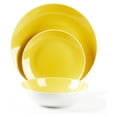 thumbnail image 4 of Stoneware Dinnerware Set 18pcs, Coupe Shape - White/Yellow, Service for 6 - Plates, Bowls - Microwave & Dishwasher Safe, 4 of 7