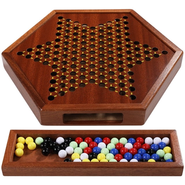 Juego de mesa de Damas Chinas Timcorr 12 pulgadas con 72 canicas y cajón de almacenamiento
