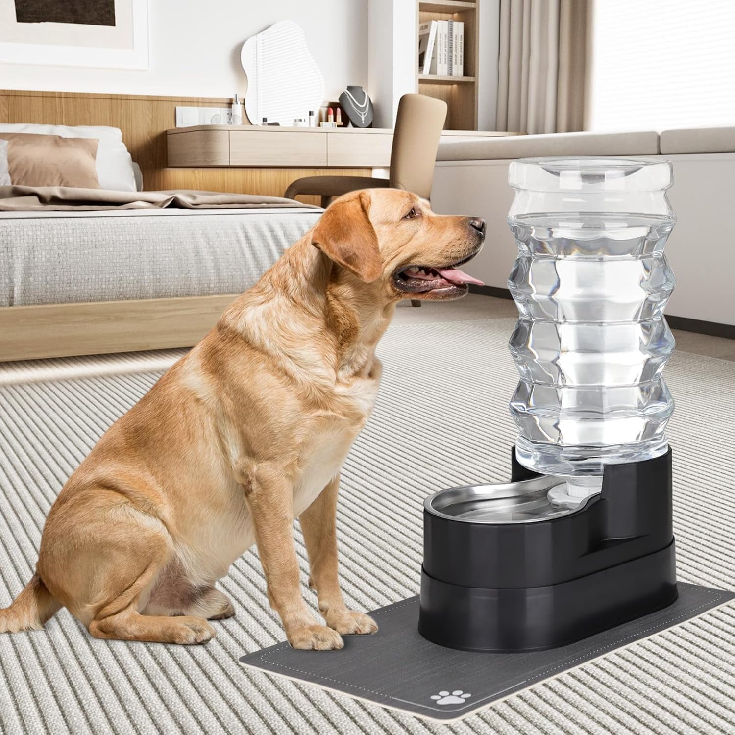 Dog Water Dispenser Bowl: 9L Large Black Automatic Stainless Steel Pet Feeder with Triple Filter and Specialized Brush - for Dogs Good for Joint Health - Garden Garage