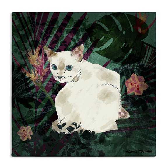 Stupell Industries Bohemian White Cat Flower Collage Canvas Art, 17 x 17, by Karen Dreyfus