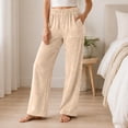 thumbnail image 6 of Ohufall Fleece Pajama Pants for Women Stretchy Wide Leg Sleep Pant Pockets Comfortable Solid Color Home Lounge Pants, 6 of 7