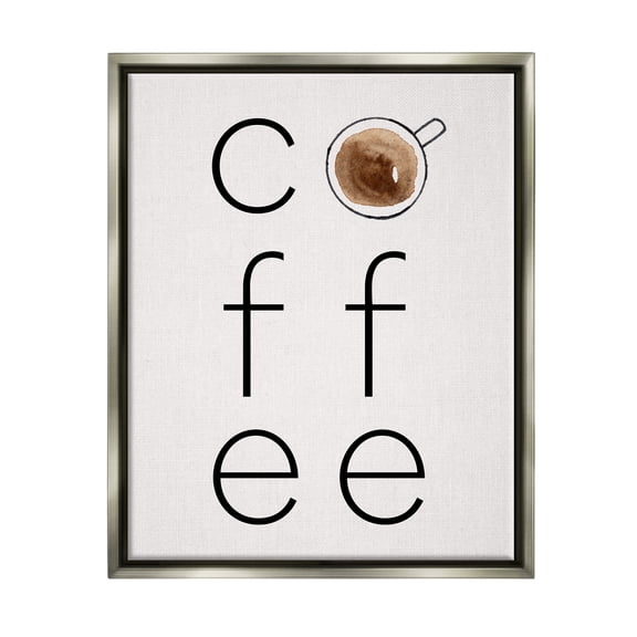 Stupell Industries Coffee Text & Mug Food & Beverage Painting Gray Floater Framed Canvas Art Print Wall Art, 17 x 21