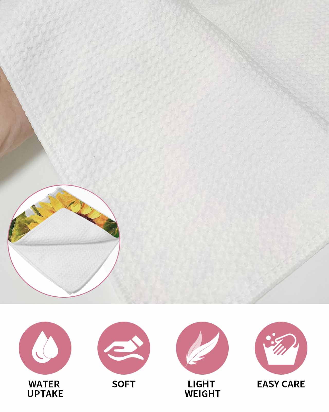 Yellow Sunflower Kitchen Dish Towels for Drying Dishes Set of 2, Butterfly Grey Buffalo Plaid Spring Waffle Weave Microfiber Terry Hand Tea Bathroom Towels Quick Dry & Absorbent Towel 15.7x23.6