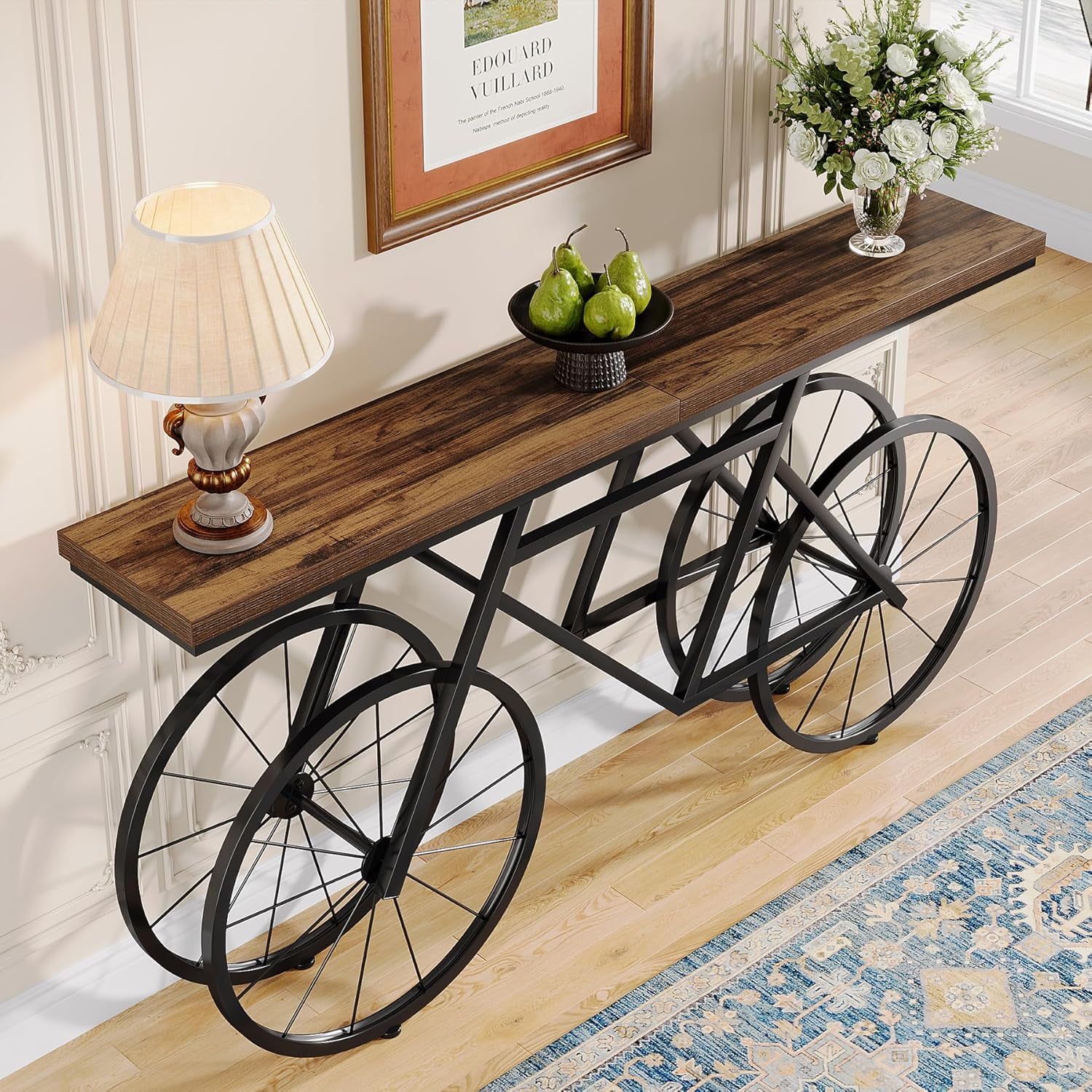 Tribesigns 70.9-Inch Extra Long Console Table, Narrow Sofa Table with Bicycle Metal Base, Modern Industrial Entryway Table Behind Couch Table for Living Room, Hallway, Entrance, Foyer