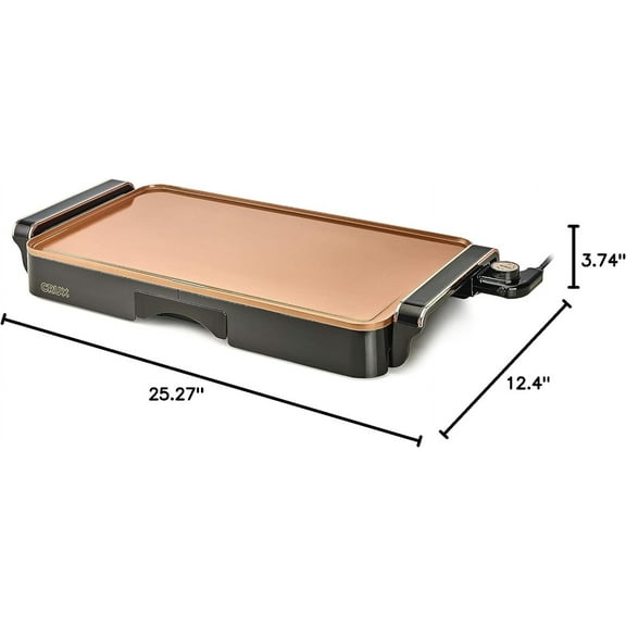 Electric Griddle with Nonstick Ceramic Coating, Cool-Touch Handles, Slide-Out Drip Tray for Breakfast & Burgers