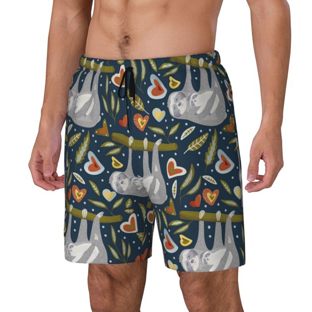 Balery Cute Sloth Bañador para hombre, shorts de playa de secado rápido con entrepierna y forro de compresión-Medium