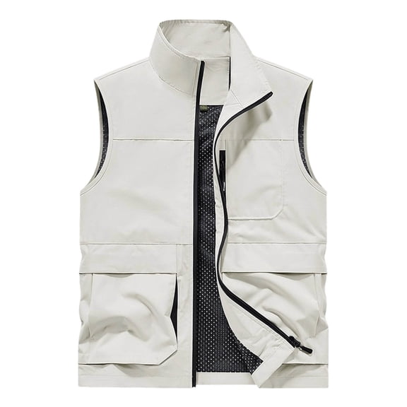 SHTXOZHI Mens Plus Size Breathable Outerwear Vests Sleeveless Solid Color Layering Casual Jackets with Pockets