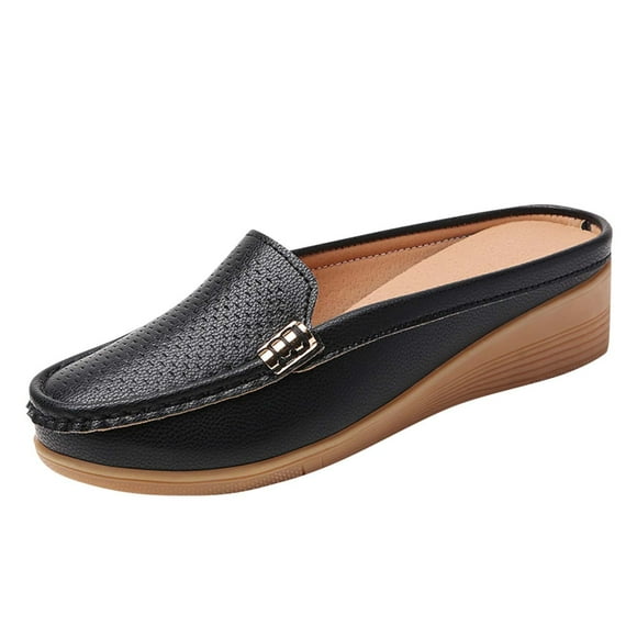 Xfvqtps Womens Casual Flat Shoes Comfortable Breathable Loafers with Metal Buckle Lightweight Slip on Shoes for Women Daily Wear Office Black