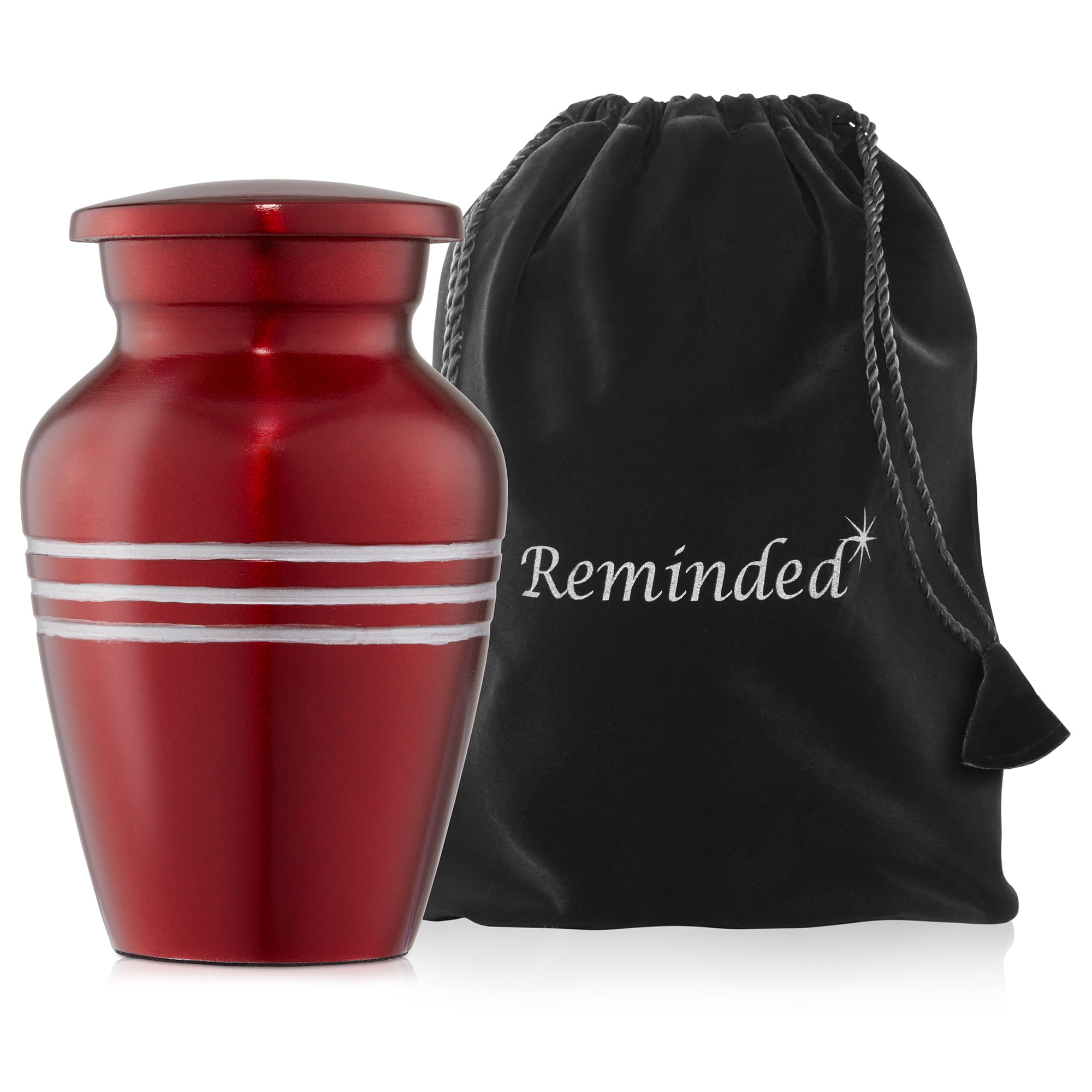 Small Cremation Keepsake Urns for Human Ashes, Set of 4 Red and Silver Stripe Miniature Urns