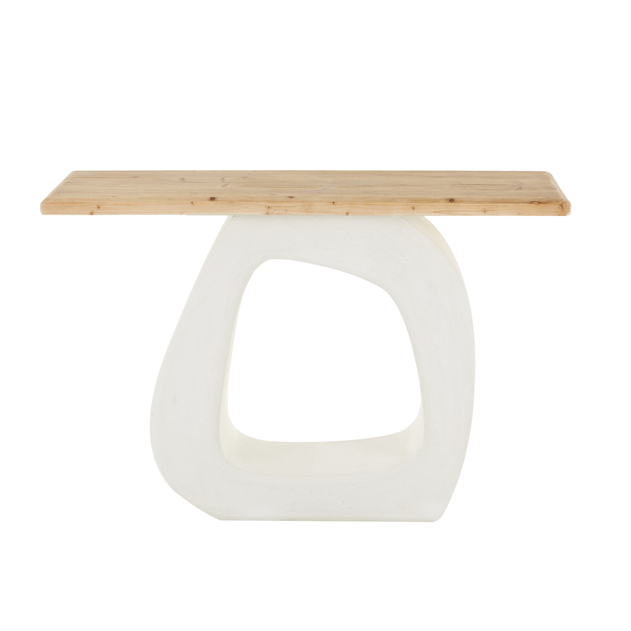 DecMode 47" x 32" White Wooden O Shaped Console Table with Light Brown Tabletop, 1-Piece