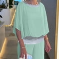 thumbnail image 4 of Inleife Two Piece Sets for Women Spring And Summer Women Elegant Solid Casual Short Sleevele Round-Neck Blouses Shirts Long Pant Sets Green Sizes L, 4 of 6