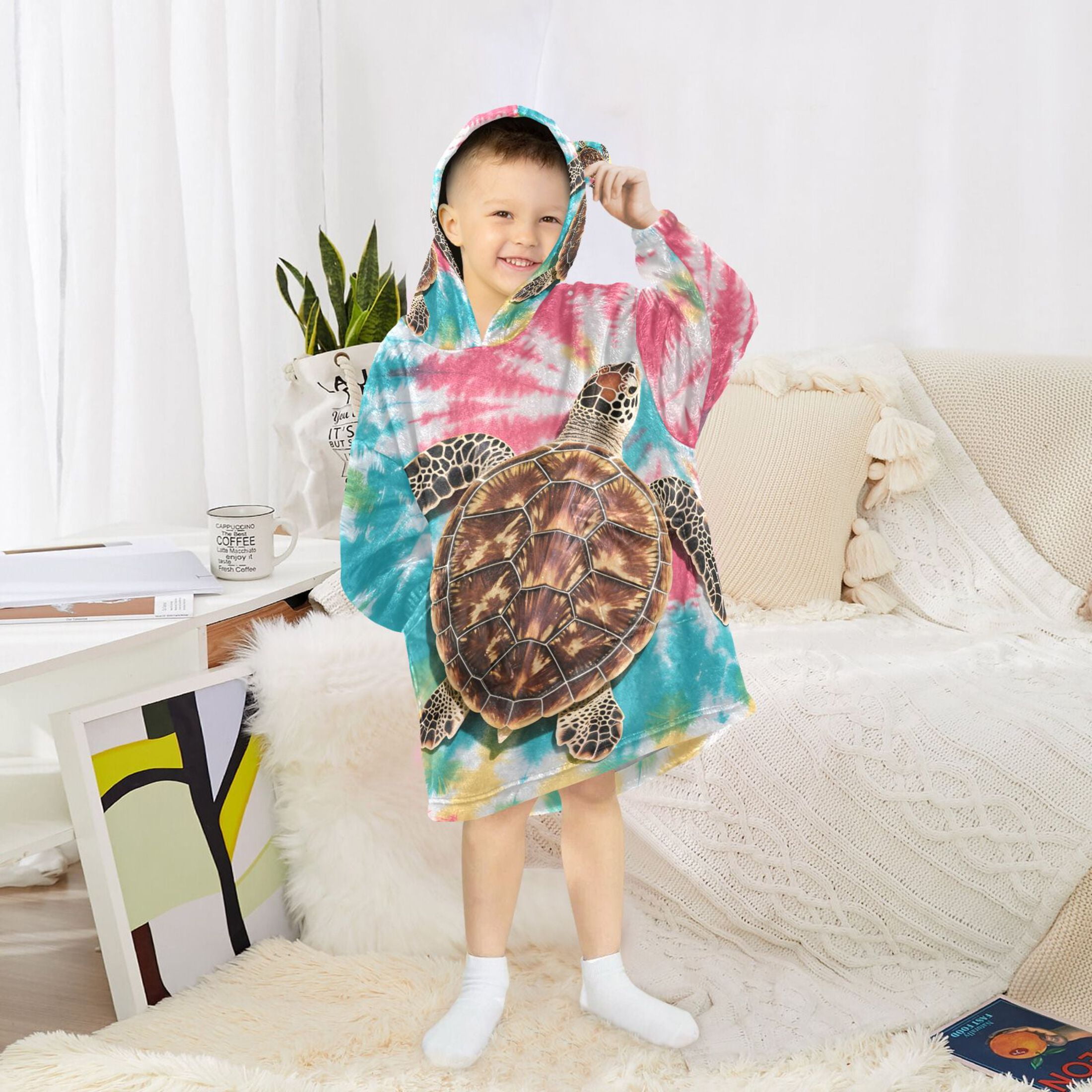 joogoo Wearable Blanket Hoodie Turtle Tie Dye for Flannel Sherpa Pocket 3-14 YR S