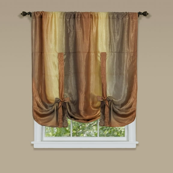 Royal Ombre Crushed Semi Sheer Tie Up Curtain Window Shade - Autumn Spice