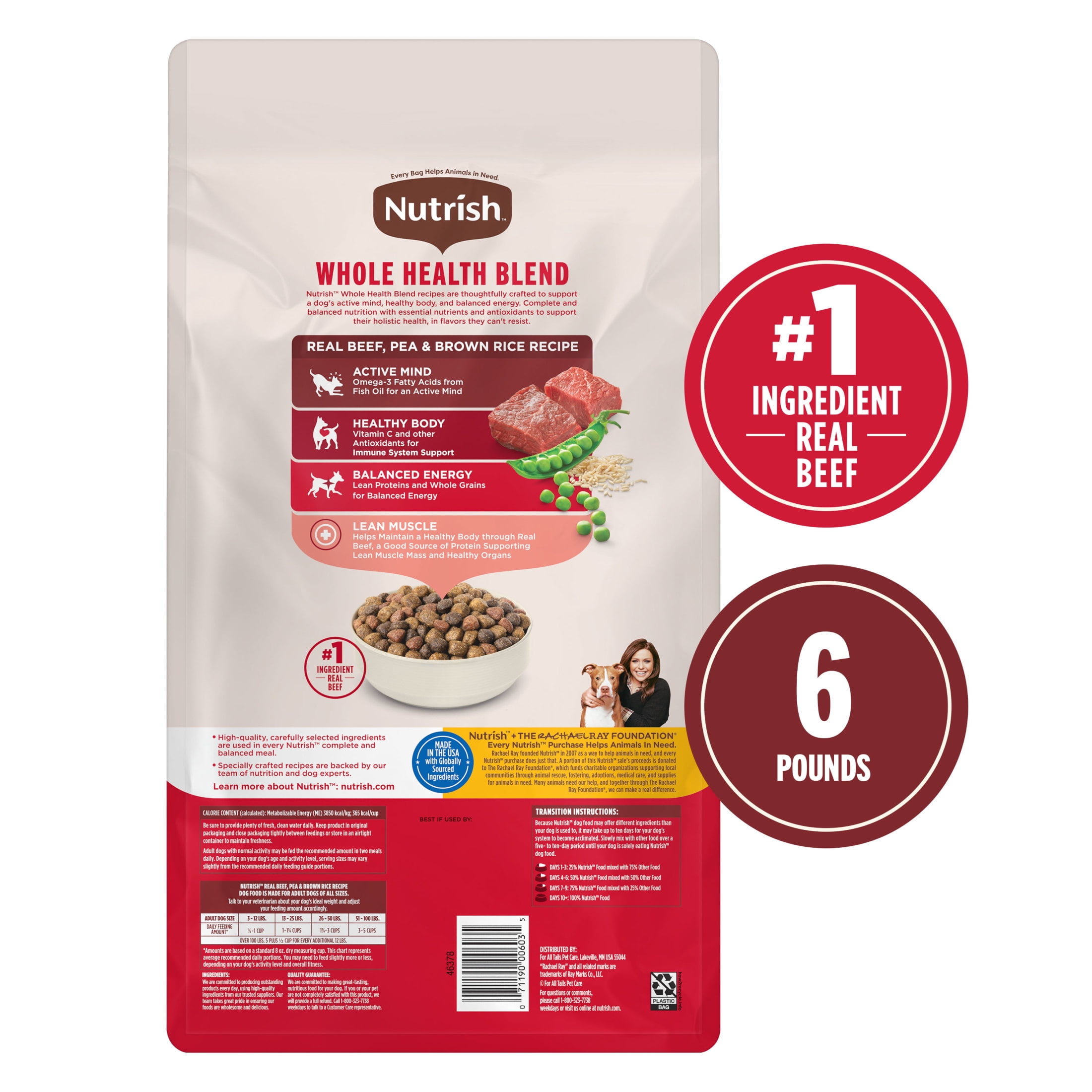 Rachael Ray Nutrish Natural Dry Dog Food, Real Beef, Pea & Brown Rice Recipe, 6 lbs