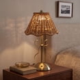 thumbnail image 4 of Woven Rattan LED Table Lamp, USB Rechargeable Decorative Night Light, Retro Bedside Lamp for Living Room & Fall Home Decor, 4 of 7