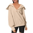 thumbnail image 2 of Babysbule Womens Casual Tops Solid Color Lapel Neck Long Sleeve Loose T-Shirt Blouse Pullover Tops, 2 of 9