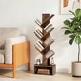 thumbnail image 6 of NiamVelo 7 Tier Tree Bookshelf, Floor Standing Bookcase with Storage Cabinet, Tall Narrow Bookshelves Organizer for Bedroom/Living Room/Home Office/Corner, Rustic Brown, 6 of 8