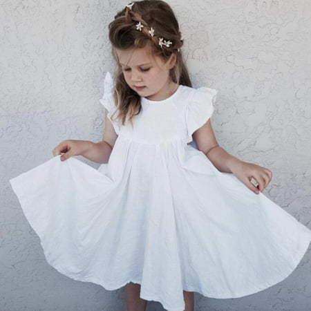 

Toddler Baby Girl Cotton Linen Dress Ruffle Sleeve Halter Sleeveless Kids Casual Dresses Casual Clothes