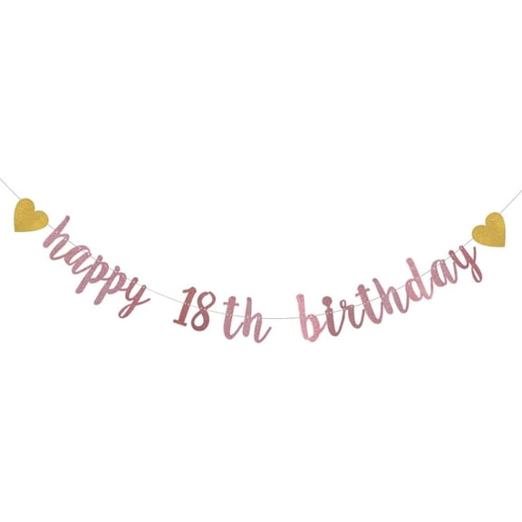 Rose Gold Glitter Banner,Pre-Strung,18th Birthday Party Decorations Bunting Sign Backdrops,Happy 18th Birthday