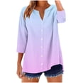 thumbnail image 3 of Jsaierl Tops for Women 3/4 Sleeve Cotton Linen Casual Button Up V Neck Shirts Cute Print Ladies Blouses Classic T-shirts Top S-2XL, 3 of 6
