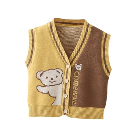 

EWODOS Toddler Winter Sweater Vest Button Down Sleeveless V Neck Bear Print Pullovers Knitted Tank Tops