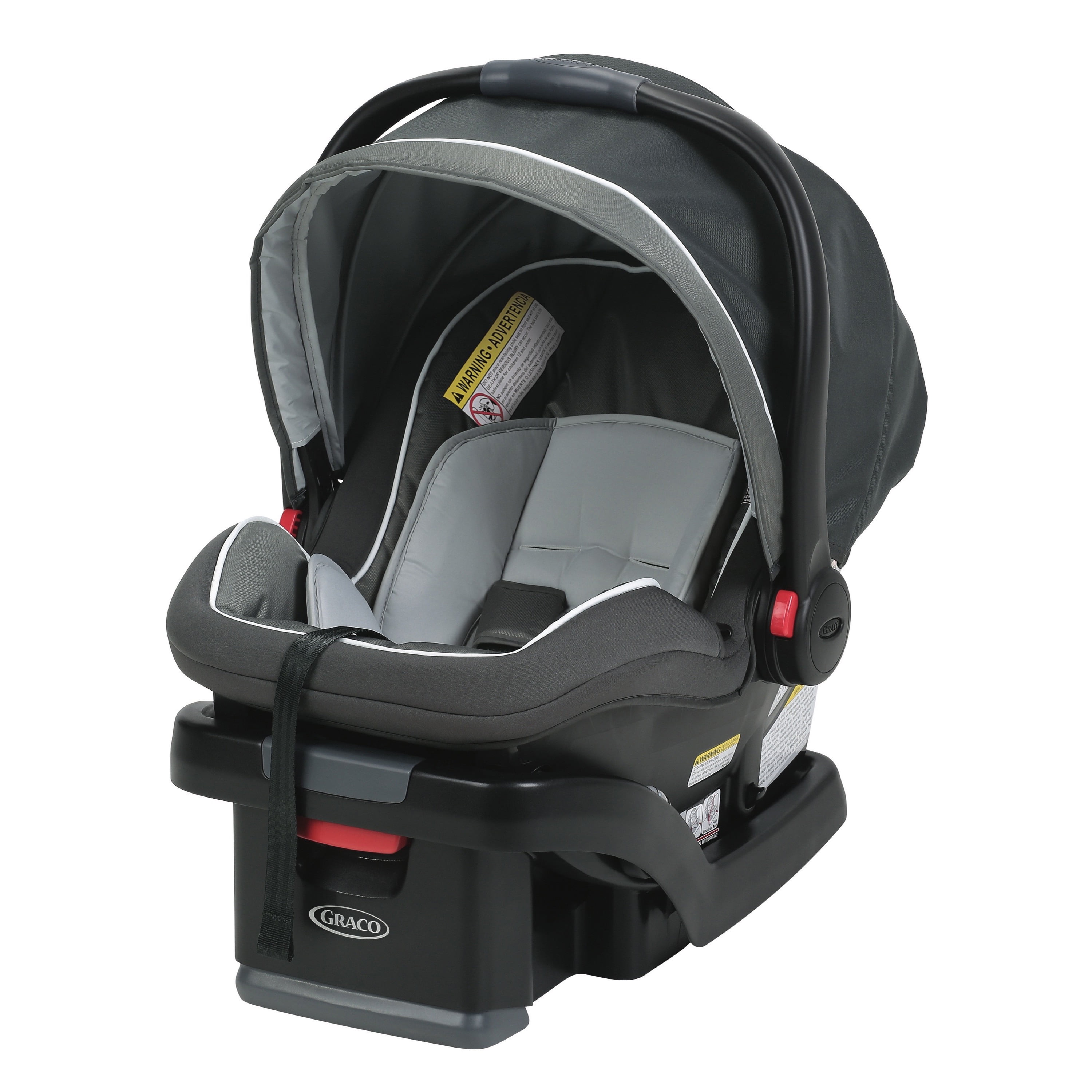 grey car seat and stroller