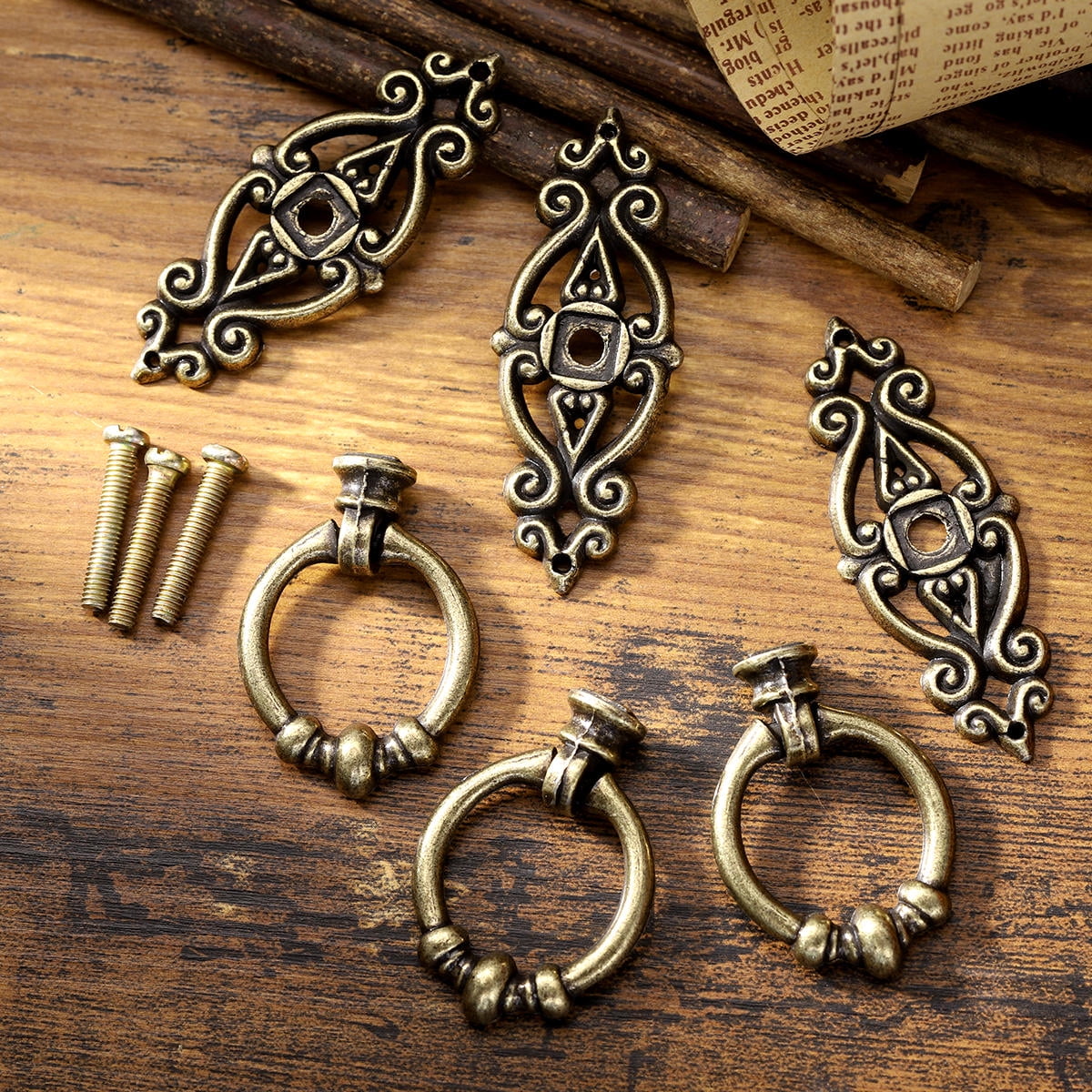 Worgeous WINOMO 10pcs Vintage Kitchen Cabinet Cupboard Dresser Door Drawer Handles Knobs (Antique Brass)