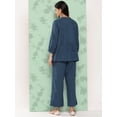 thumbnail image 6 of Janasya Indian Women's Blue Cotton Floral Printed Top with Pant, 6 of 7