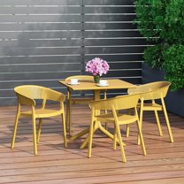 WestinTrends Playa 5-Piece Outdoor Resin Square Patio Dining Table Set with Stackable Patio Dining Chairs, Yellow
