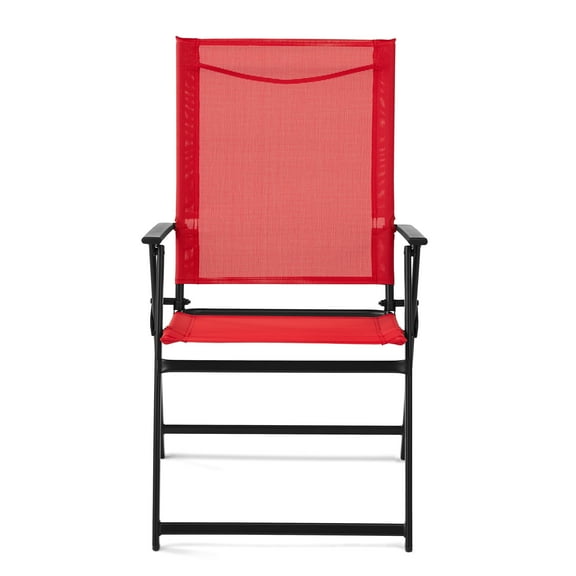 Mainstays Greyson Steel and Sling Folding Outdoor Patio Armchair - Set of 2, Red