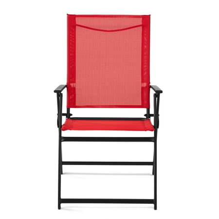 Mainstays Greyson Steel and Sling Folding Outdoor Patio Armchair - Set of 2 Red