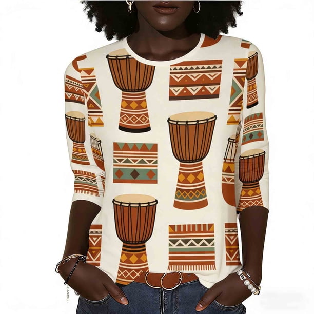 Otoño 3/4 Manga Tops para las Mujeres 2025 Blusa Impresa, Camiseta de Verano de Manga Corta Casual para Vestidos Diarios Vestidos