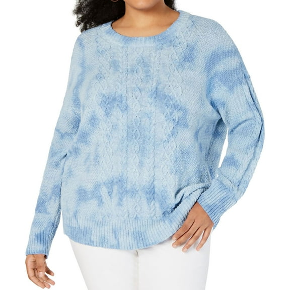 I.N.C Womens Cable-Knit Pullover Sweater, Blue, Plus Size, 4X