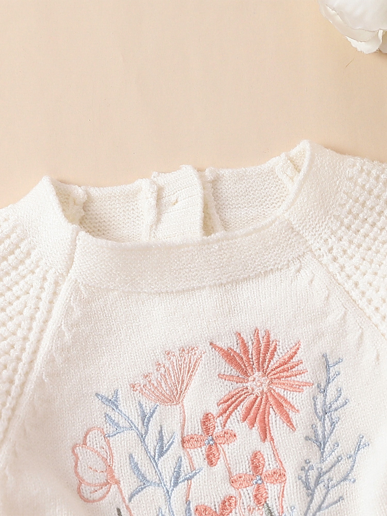 Wassery Baby Girls Knit Rompers Flower Print Crew Neck Long Sleeve Drawstring Onesies Infant Fall Jumpsuits Newborn Casual Bodysuits 0-24M