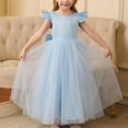 thumbnail image 2 of AUNVITO Girls Flutter Sleeve Round Neck Dress Solid Color Mesh Tulle Puffy Skirt Luxurious Princess Evening Party Gala Hostess Ball Gown, 2 of 5