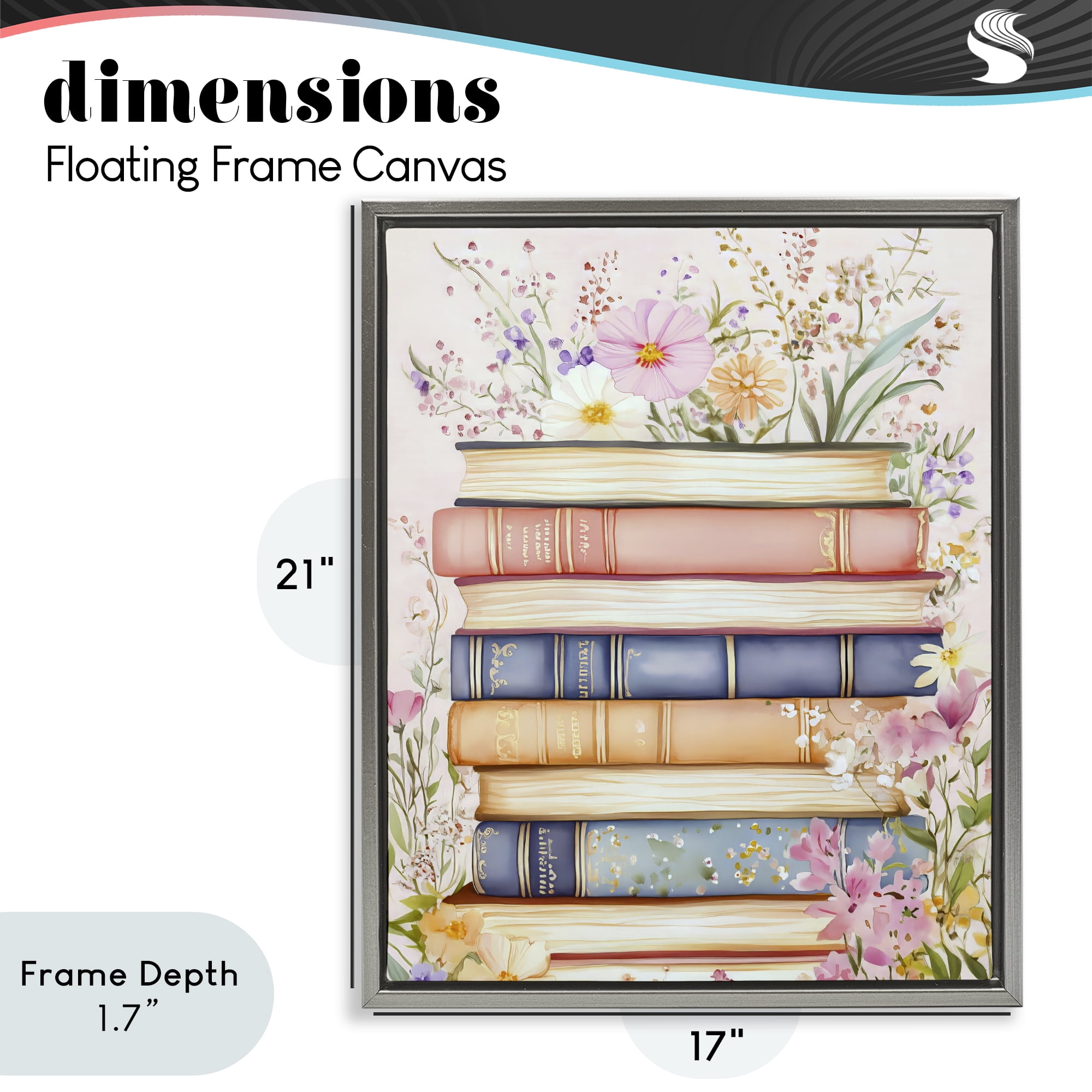 Stupell Industries Blooming Bookstack in Pastels Gray Framed Floater Canvas Wall Art, design by LSR Design Studio