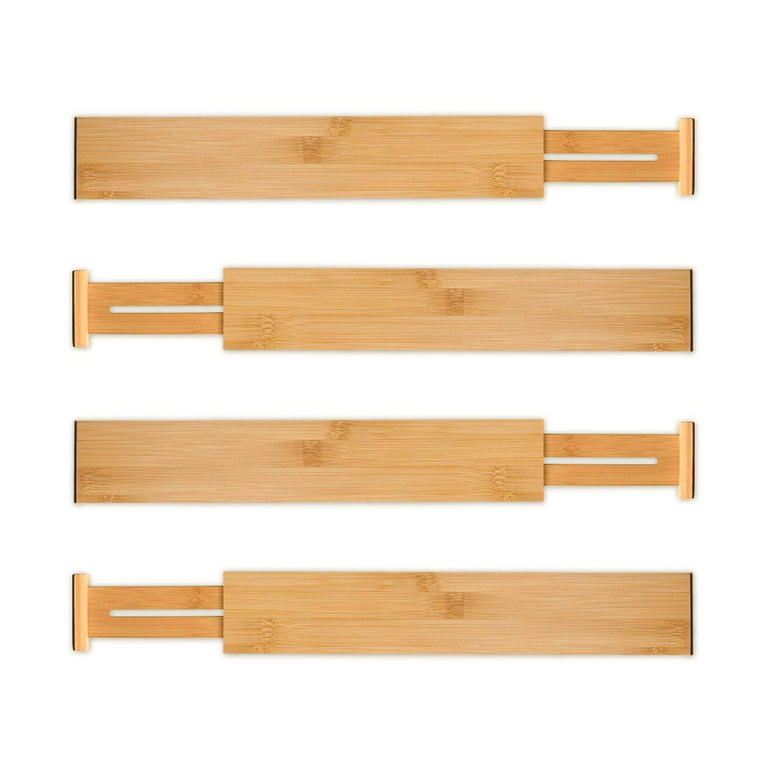 Bamboo Wooden Drawer Divider, Set of 4 | Adjustable Organizers | Natural Organic Bamboo | Expandable, Spring Loaded | Works in Kitchen, Dresser