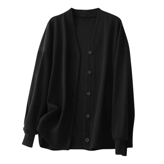 Womens Cotton Long Sleeve Jackets Plain Color Button Down Tops Oversized Comfy Overcoat Drop Shoulder Coats Simple Basic Jacket V Neck Coat Fall Going Out Trendy Outfits