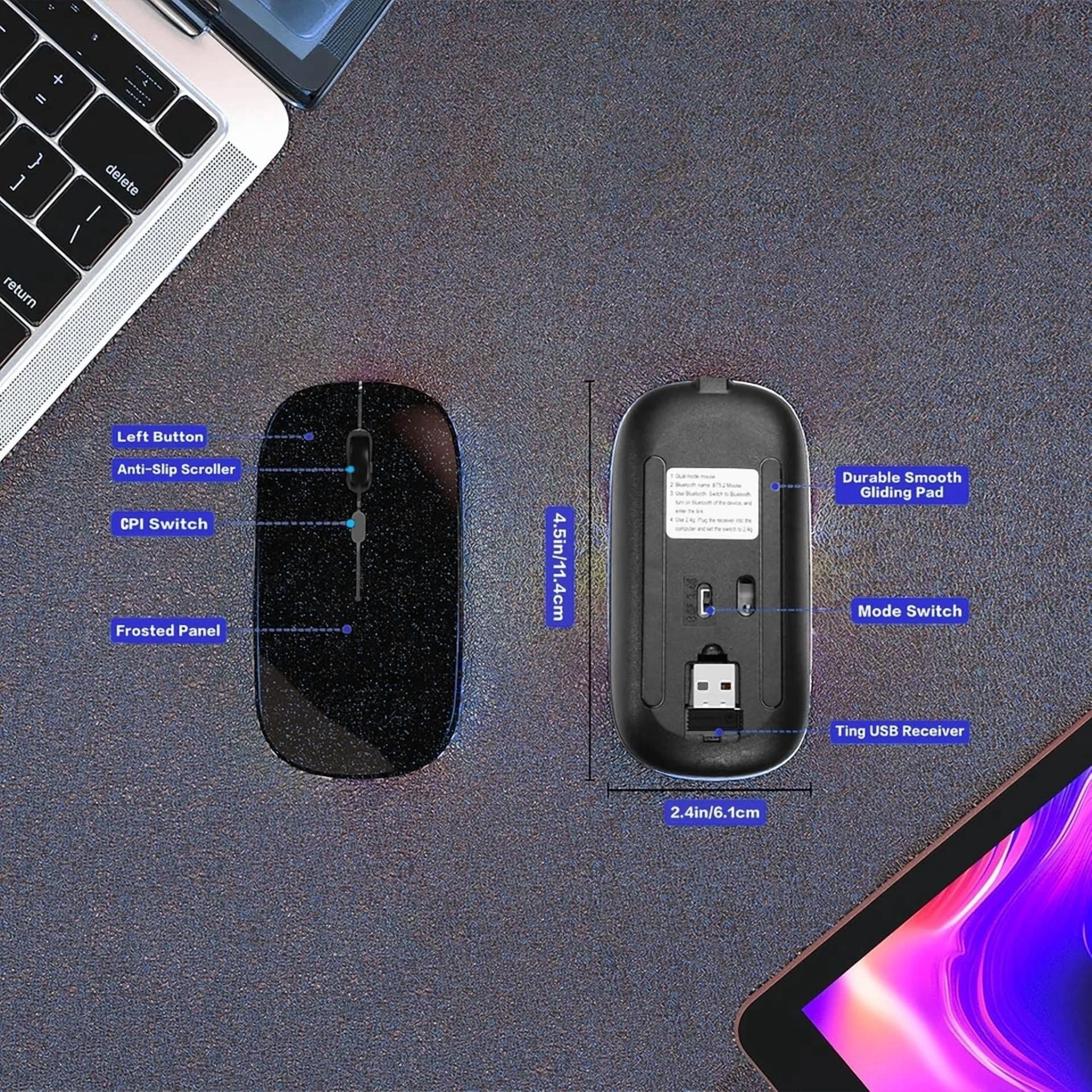 RHEA- Wireless Bluetooth 5.2 Rechargeable Mouse, Dual Mode, Silent Slim