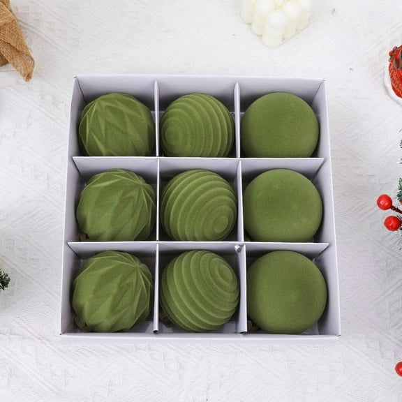 9 Pcs Velvet Flocked Christmas Ball Ornaments – 3.15 Inch Brown Plastic Hanging Decorations with Hooks – Soft Texture Xmas Tree Decor for Home, Fireplace, Porch